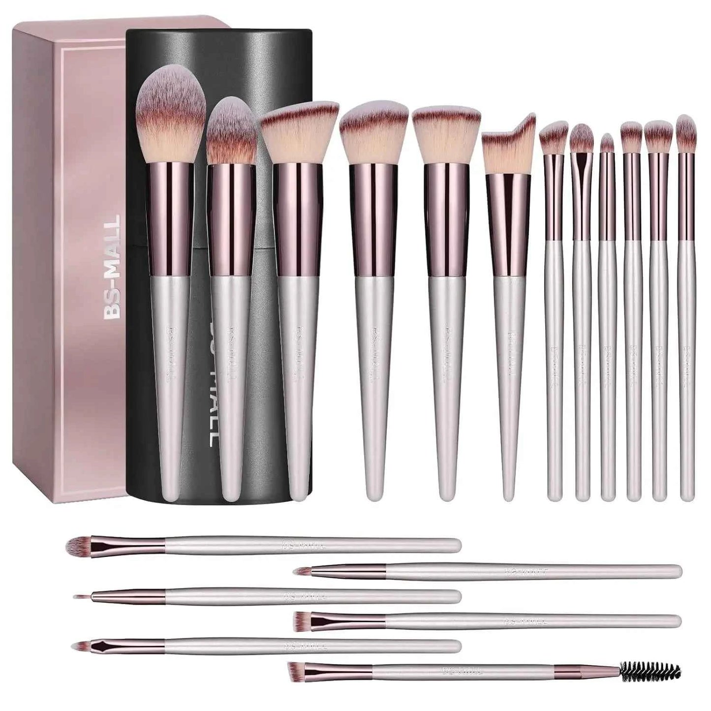 18 Pcs Synthetic Makeup Brushes Set, Labeled for Foundation Eyeshadow Blush, with Storage Case for Daily Use