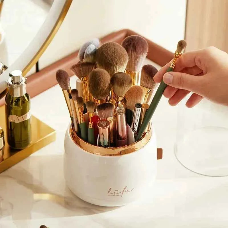 360 Rotating Clear Makeup Organizer Box Cosmetic Brush Holder Lipstick Storage Dustproof Beauty Organizer Case
