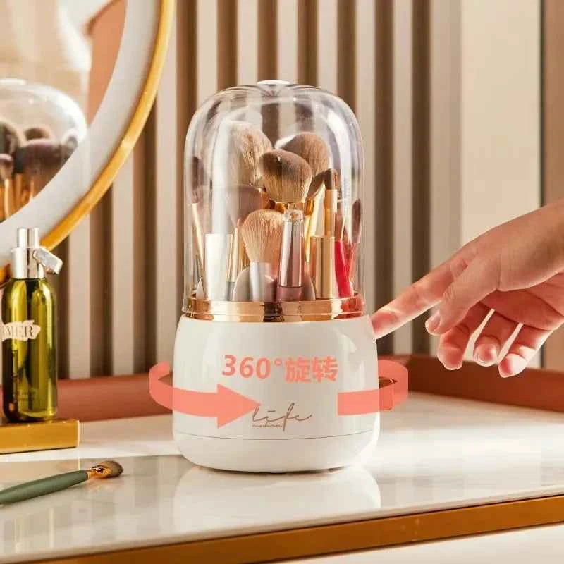 360 Rotating Clear Makeup Organizer Box Cosmetic Brush Holder Lipstick Storage Dustproof Beauty Organizer Case