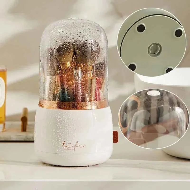 360 Rotating Clear Makeup Organizer Box Cosmetic Brush Holder Lipstick Storage Dustproof Beauty Organizer Case